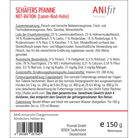 Dog Wet pet food Reserve meal Schäfers Pfanne 150g 1 Piece -5- Anifit