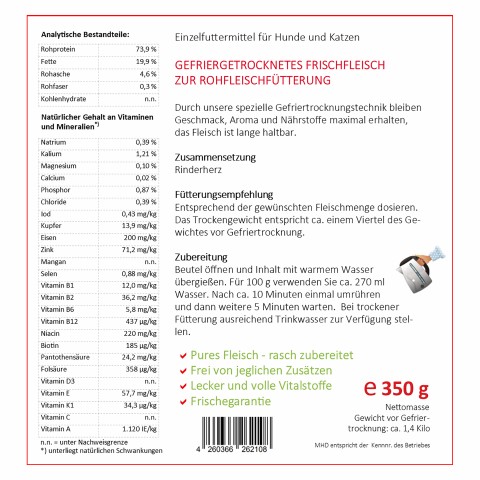 Cat Dog Accessories B.A.R.F. Easy Barf Beef Hearts (Rinderherzen) 350g 1 Piece -3- Anifit